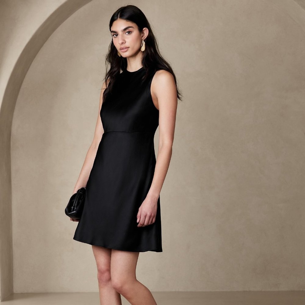 Banana Republic Black ALANA SILK MINI DRESS Sleeveless Size 0 NWT